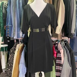 Roulette Black Midi Dress with Beaded Belt